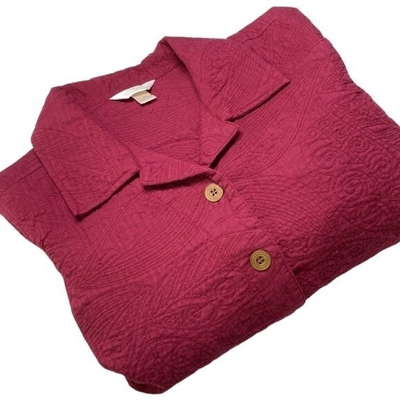 CJ Banks Quilted Button Front Jacket Outerwear Plum Layering Cotton Outdoor Cozy - Picture 14 of 15